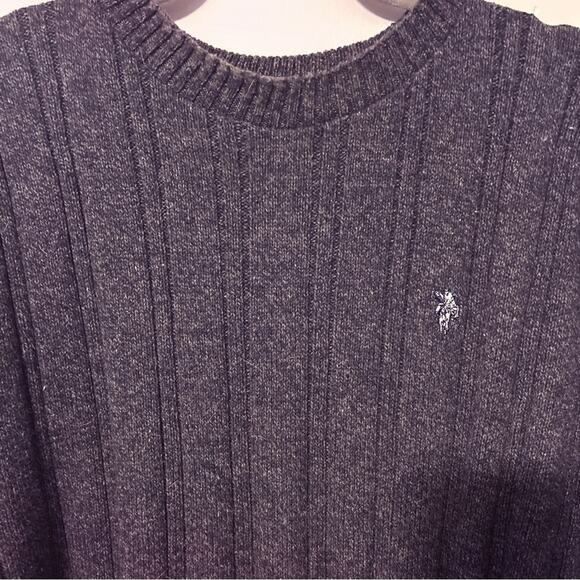 U.S. Polo Men’s Crew Neck Cotton Ribbed Sweater Heather Gray Size Large - Picture 3 of 7